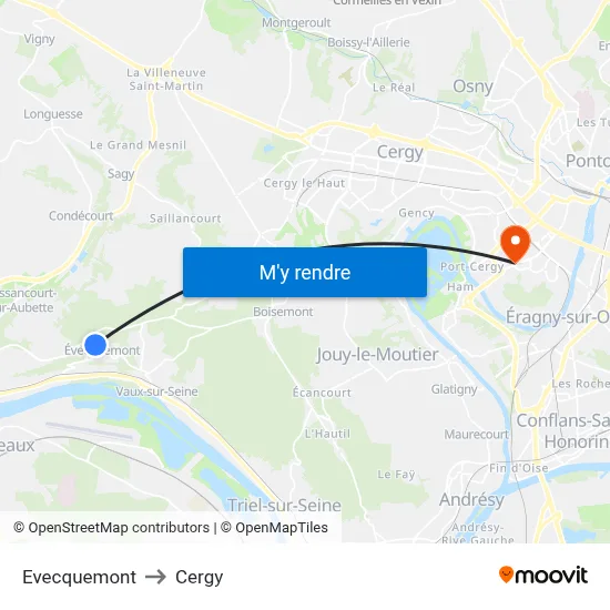 Evecquemont to Cergy map