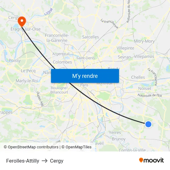 Ferolles-Attilly to Cergy map
