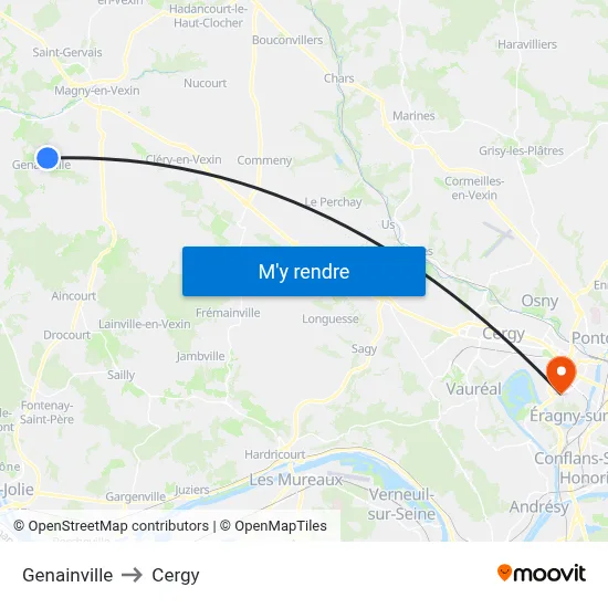 Genainville to Cergy map