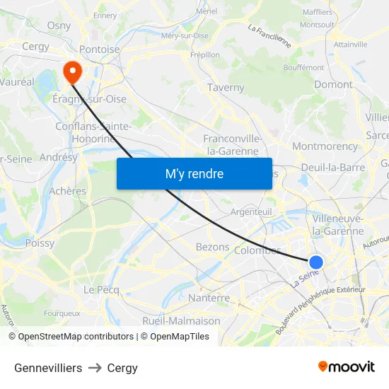 Gennevilliers to Cergy map