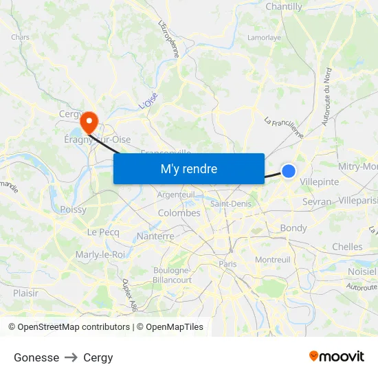 Gonesse to Cergy map
