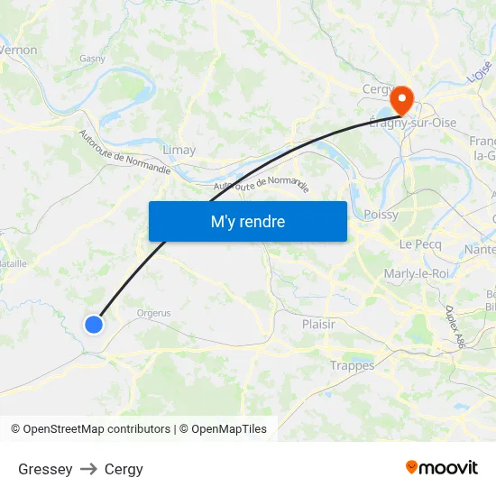 Gressey to Cergy map