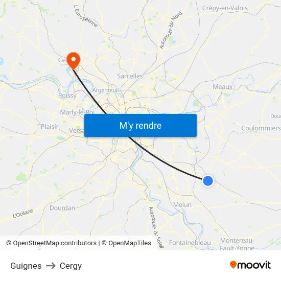 Guignes to Cergy map