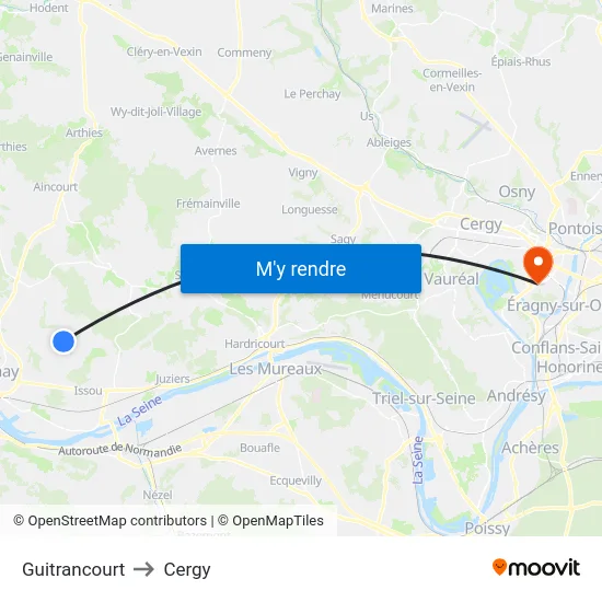 Guitrancourt to Cergy map