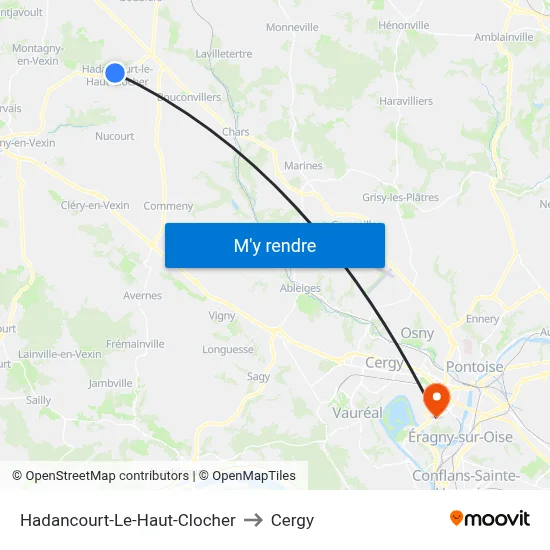 Hadancourt-Le-Haut-Clocher to Cergy map