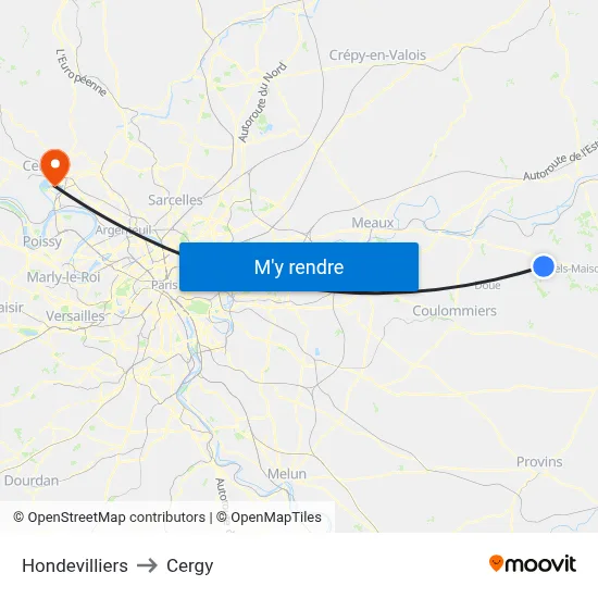Hondevilliers to Cergy map