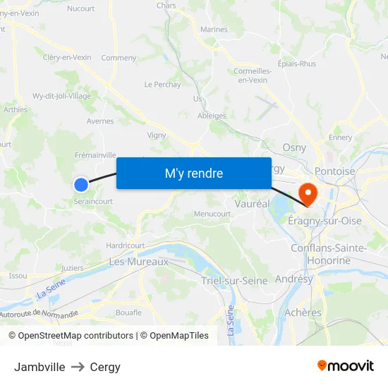 Jambville to Cergy map