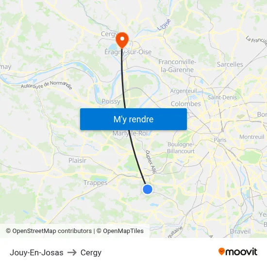 Jouy-En-Josas to Cergy map