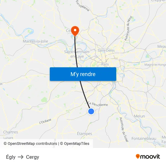 Égly to Cergy map