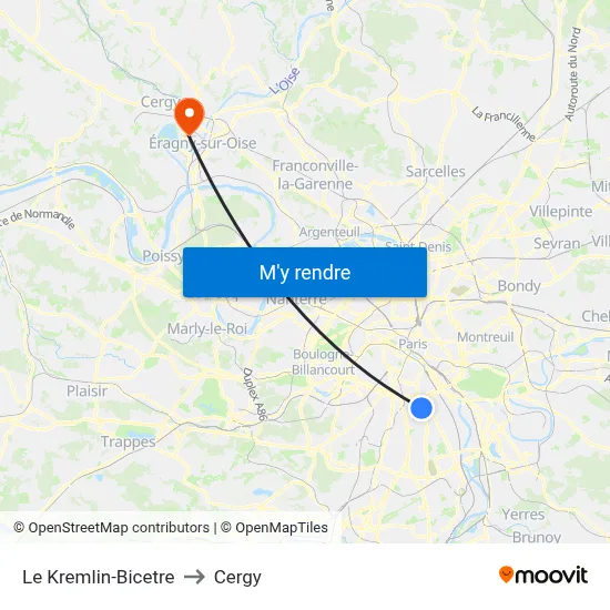 Le Kremlin-Bicetre to Cergy map