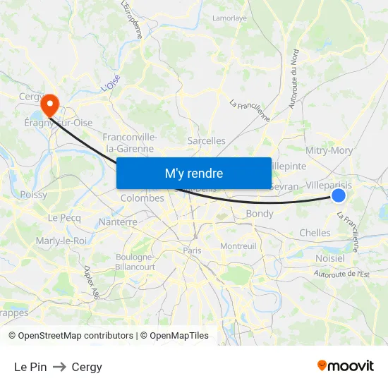 Le Pin to Cergy map