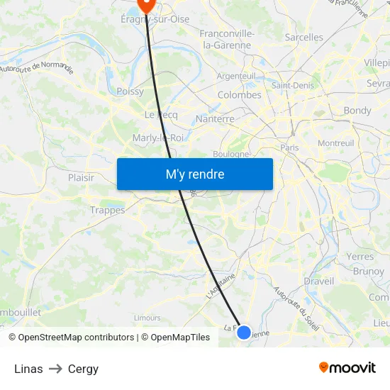 Linas to Cergy map