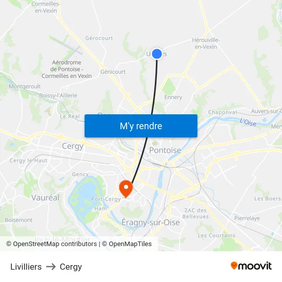 Livilliers to Cergy map