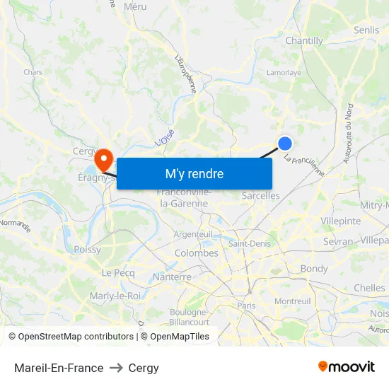 Mareil-En-France to Cergy map
