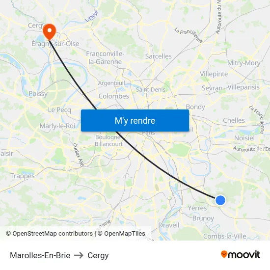 Marolles-En-Brie to Cergy map