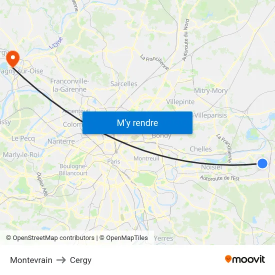 Montevrain to Cergy map