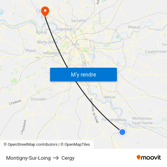 Montigny-Sur-Loing to Cergy map