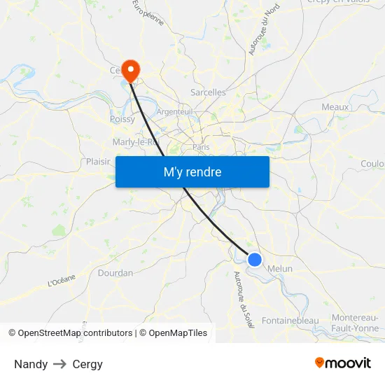 Nandy to Cergy map
