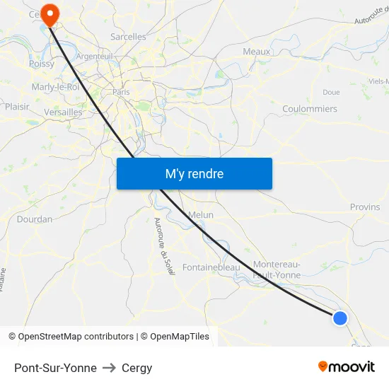 Pont-Sur-Yonne to Cergy map