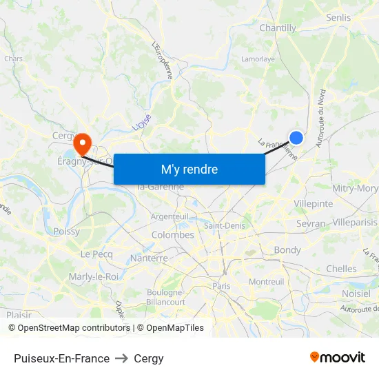 Puiseux-En-France to Cergy map