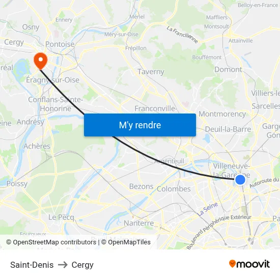 Saint-Denis to Cergy map