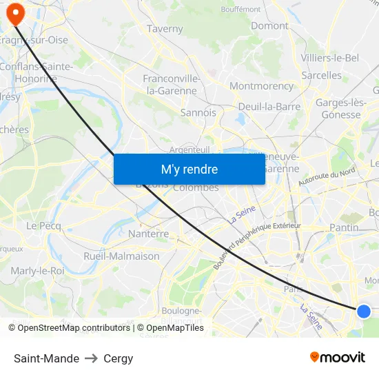 Saint-Mande to Cergy map