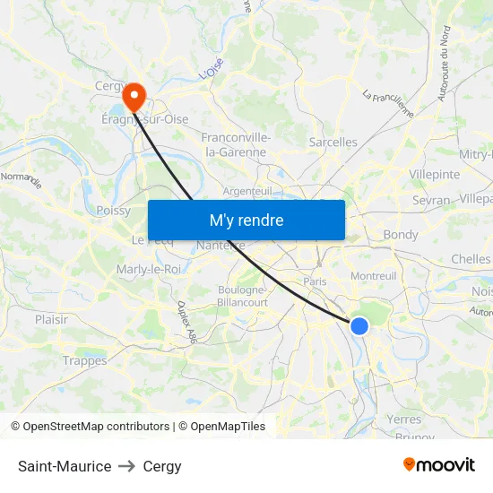 Saint-Maurice to Cergy map