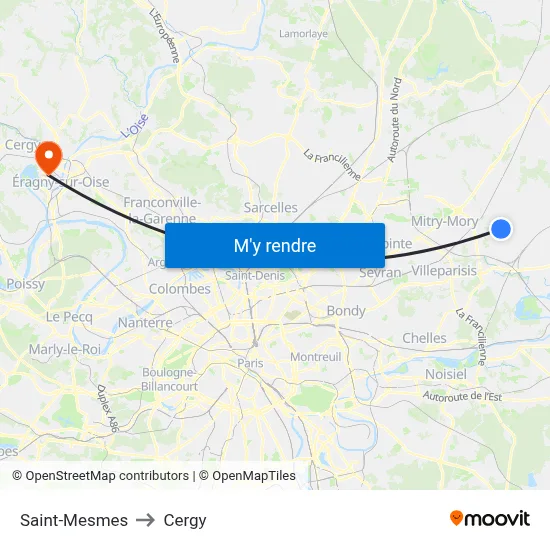 Saint-Mesmes to Cergy map