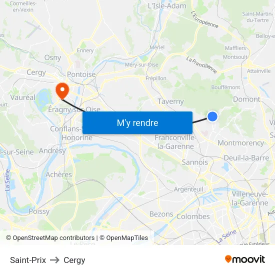 Saint-Prix to Cergy map