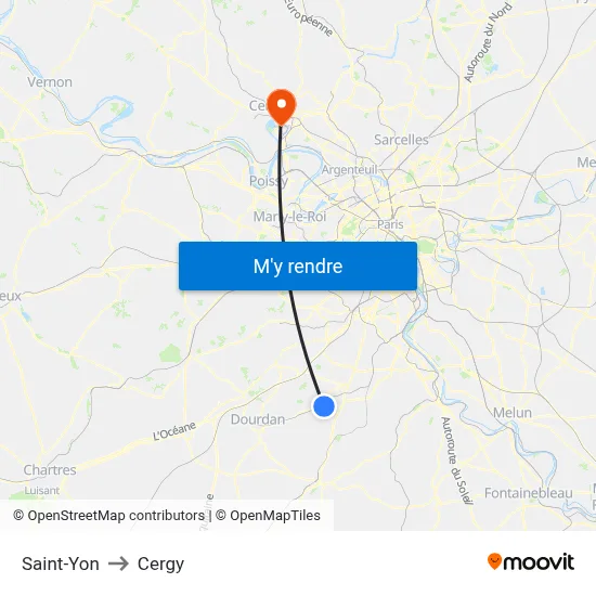 Saint-Yon to Cergy map