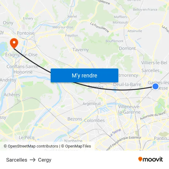 Sarcelles to Cergy map