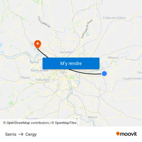 Serris to Cergy map