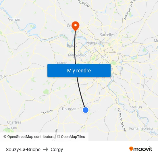 Souzy-La-Briche to Cergy map