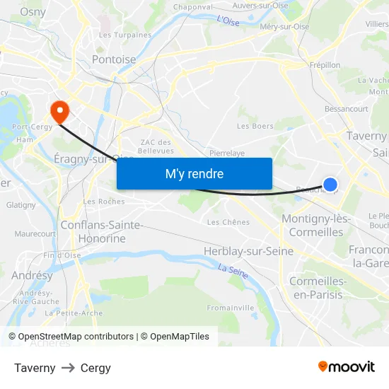 Taverny to Cergy map