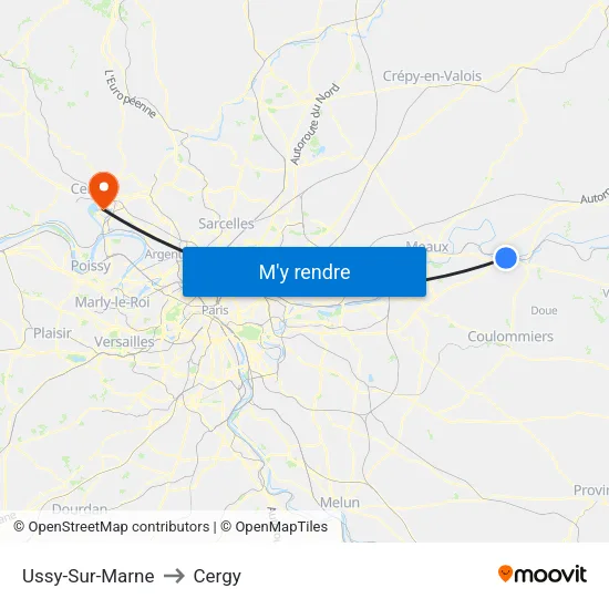 Ussy-Sur-Marne to Cergy map