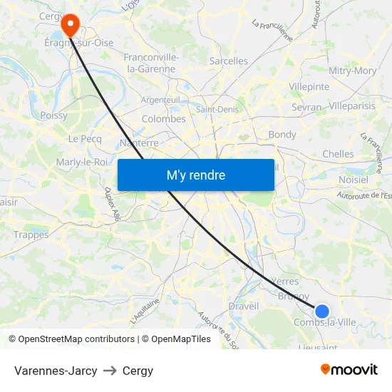 Varennes-Jarcy to Cergy map