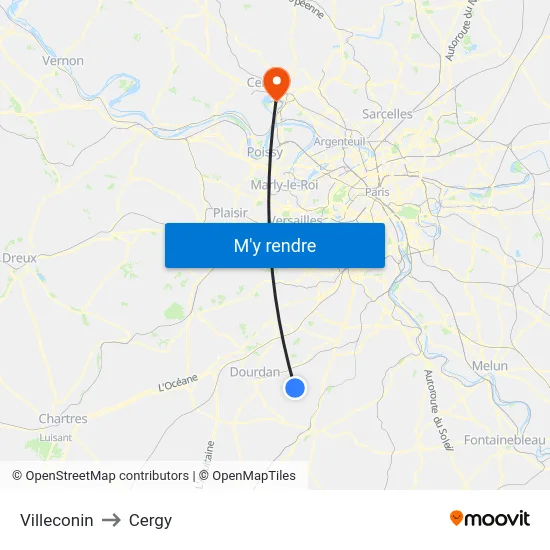 Villeconin to Cergy map