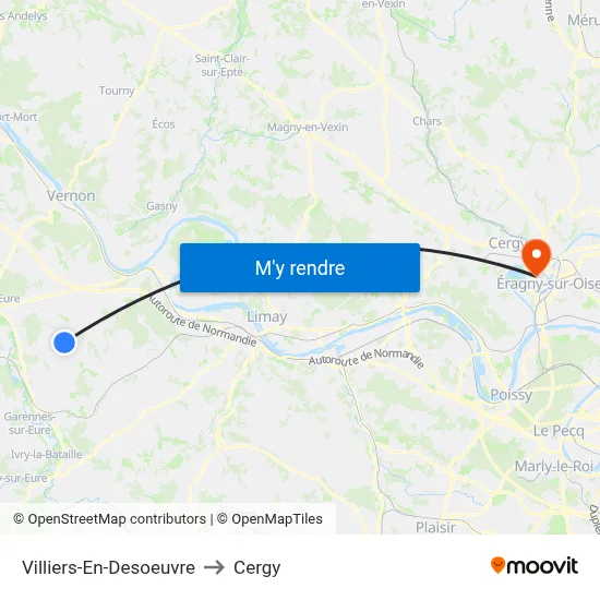 Villiers-En-Desoeuvre to Cergy map