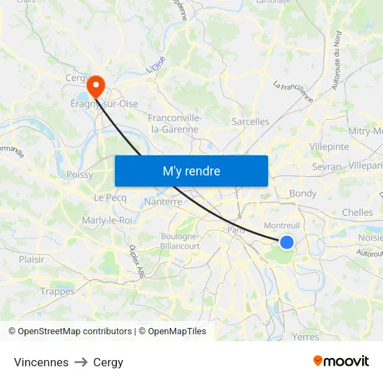 Vincennes to Cergy map