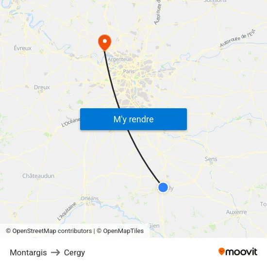 Montargis to Cergy map