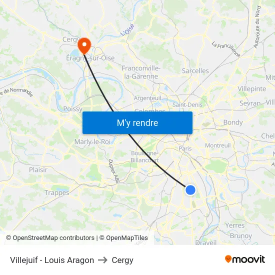 Villejuif - Louis Aragon to Cergy map