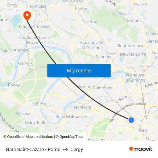 Gare Saint-Lazare - Rome to Cergy map