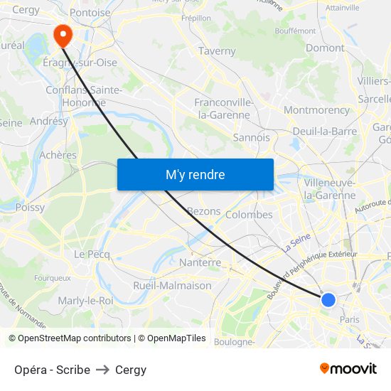 Opéra - Scribe to Cergy map