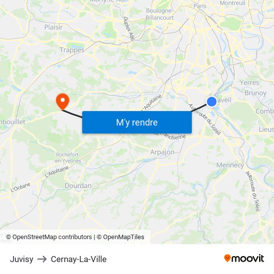 Juvisy to Cernay-La-Ville map