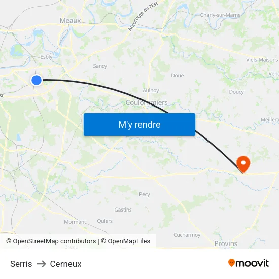 Serris to Cerneux map