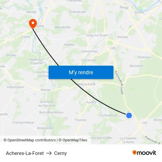 Acheres-La-Foret to Cerny map