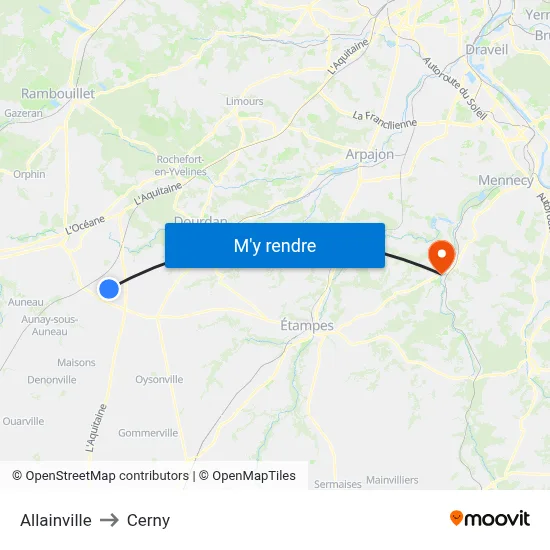 Allainville to Cerny map