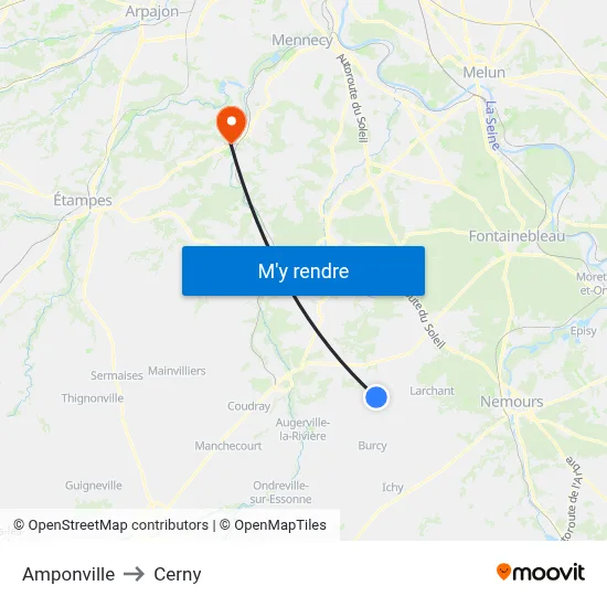 Amponville to Cerny map