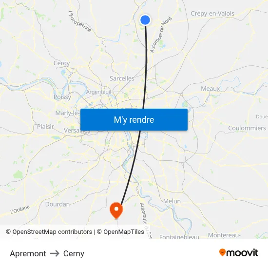 Apremont to Cerny map