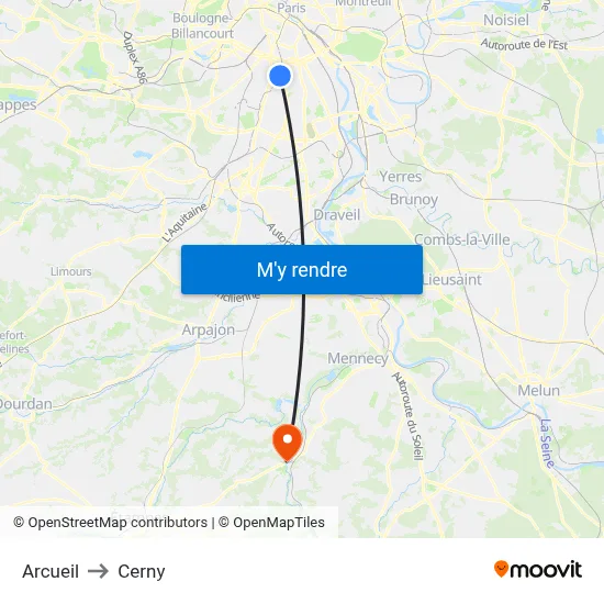 Arcueil to Cerny map